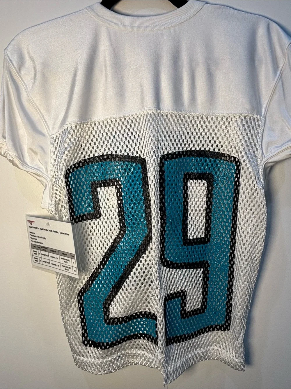 Rawlings Football Jersey Youth Medium #29 White Marlin Blue Black Pro Cut Mesh